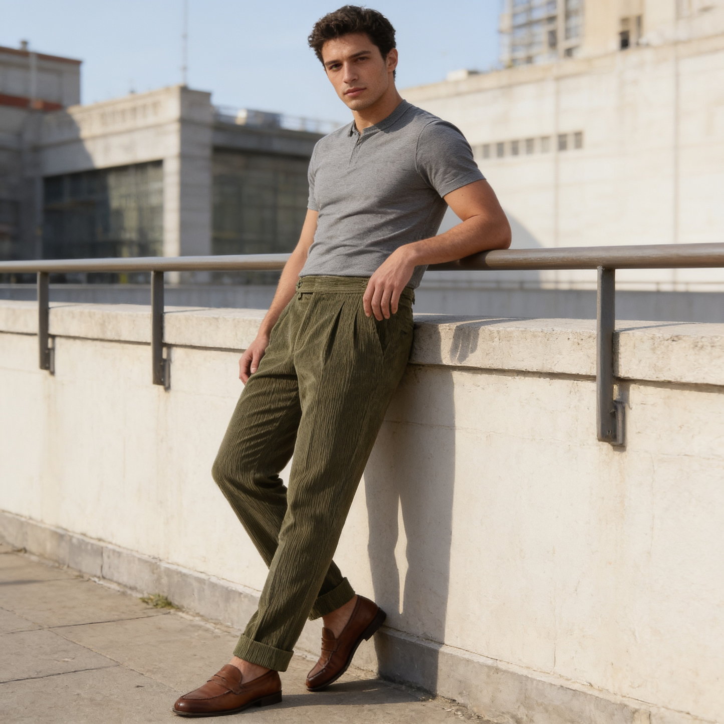Corduroy Pleated Trousers Heren Klassiek Formeel