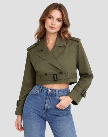 Trenchcoat Dames Regular Fit Katoen Korte Pasvorm