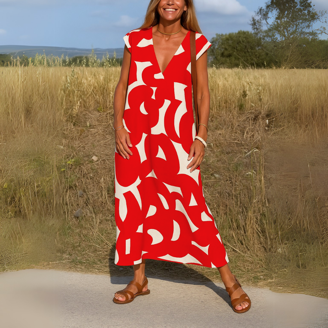 Dames V-Hals Zomerjurk met Print Lichtgewicht en Comfortabel