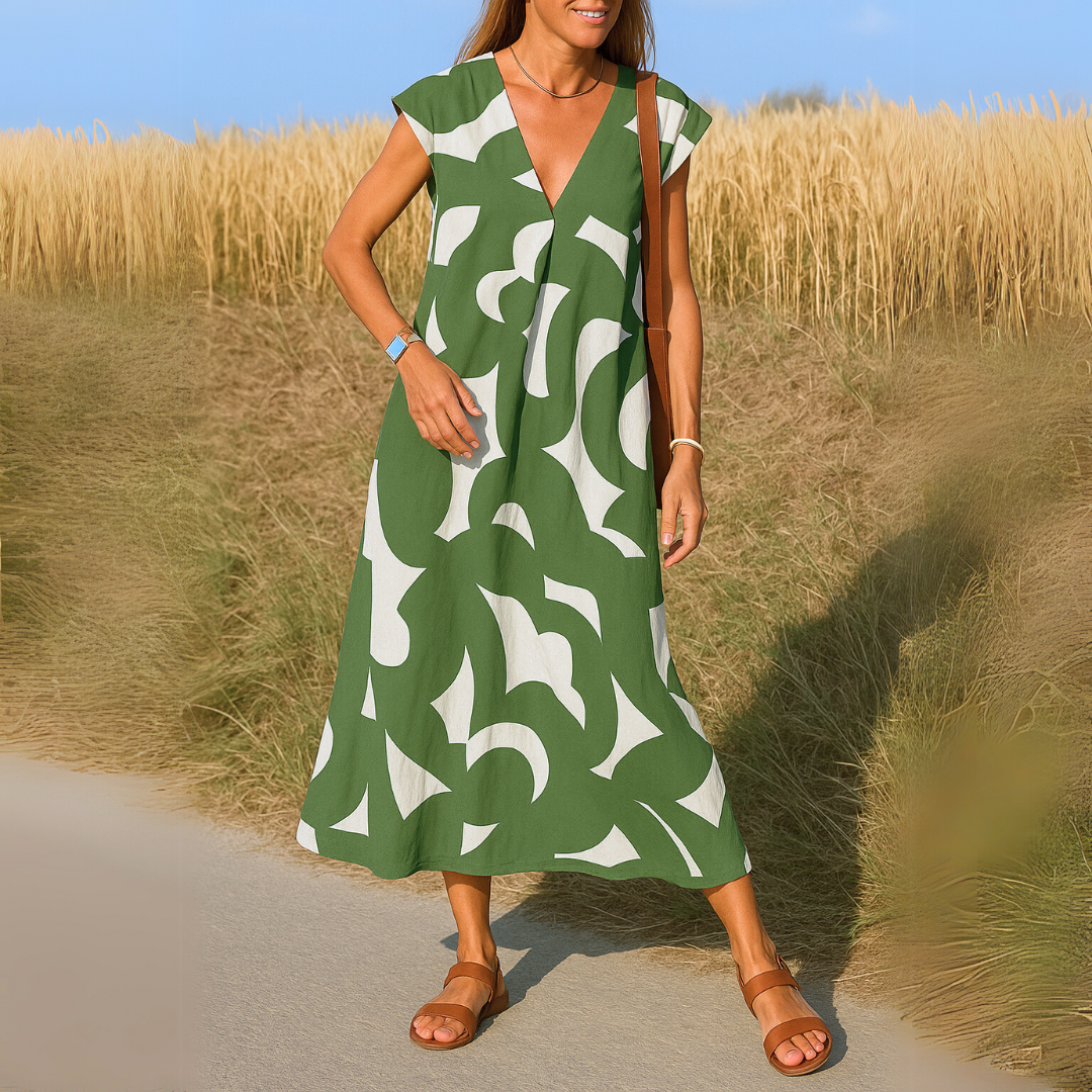 Dames V-Hals Zomerjurk met Print Lichtgewicht en Comfortabel