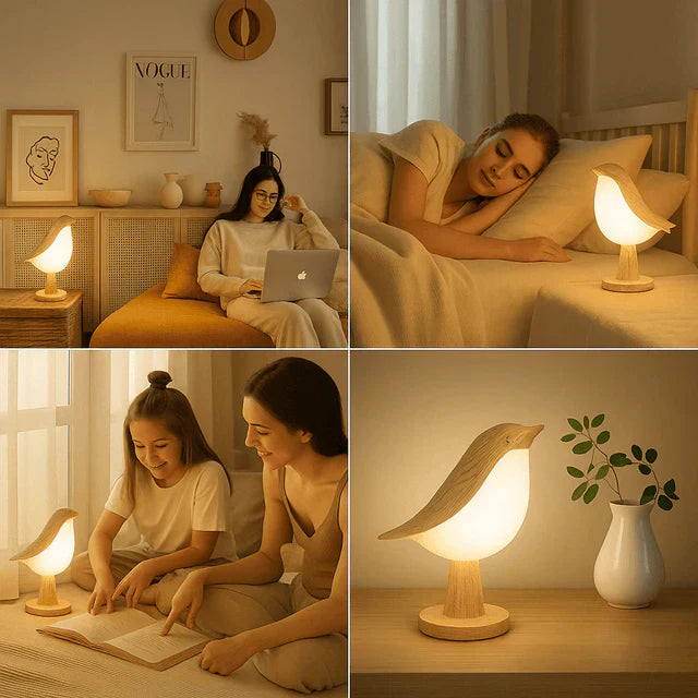Vogelvormige houten tafellamp – sfeervolle decoratieve nachtlamp