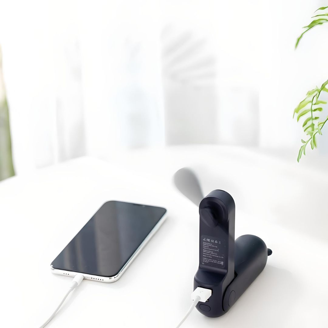 Draagbare Mini Ventilator – Oplaadbare Zakventilator met Powerbank & Zaklamp