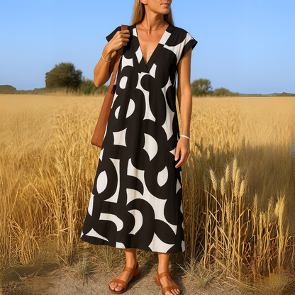 Dames V-Hals Zomerjurk met Print Lichtgewicht en Comfortabel