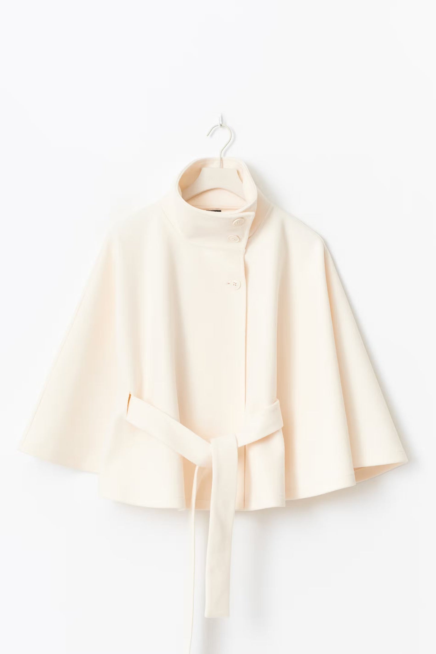 Cape Jas Dames Regular Fit Hoge Kraag Strik Ceintuur Winter
