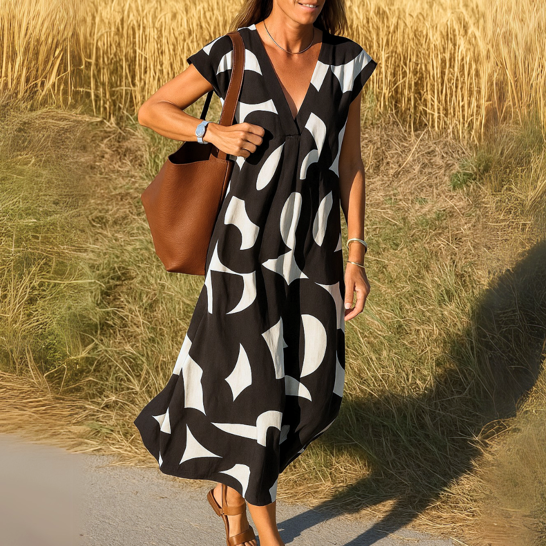 Dames V-Hals Zomerjurk met Print Lichtgewicht en Comfortabel