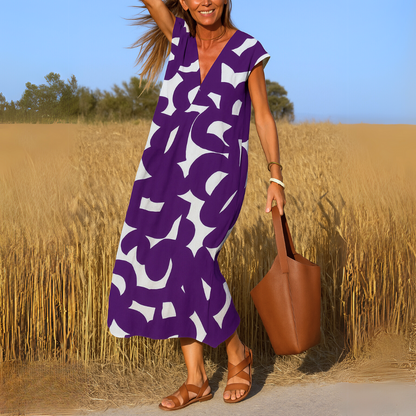 Dames V-Hals Zomerjurk met Print Lichtgewicht en Comfortabel