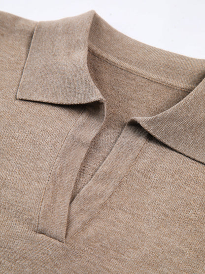 Dames Gebreide Sweater Met Collared V-neck Pasvorm
