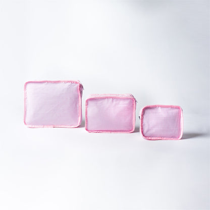 Roze Seersucker Packing Cubes – Organizer Set van 3