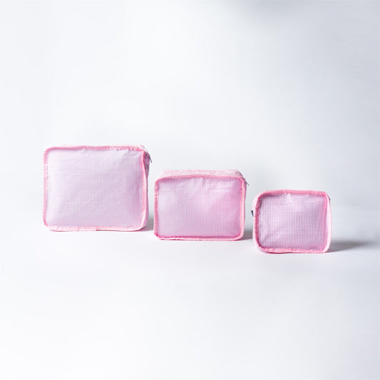 Roze Seersucker Packing Cubes – Organizer Set van 3