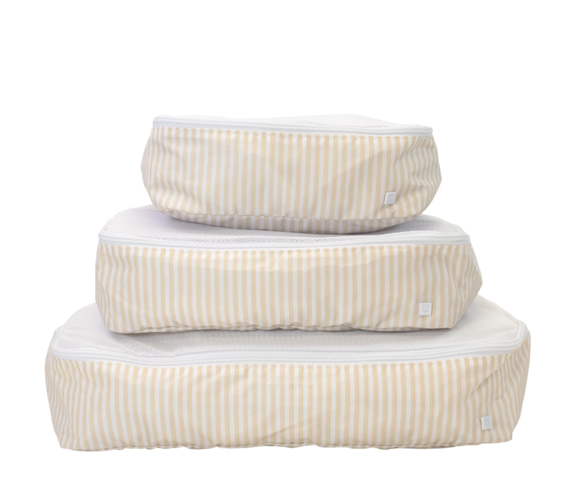 Zandkleurige Pimlico Stripe Packing Cubes – Organizer Set van 3