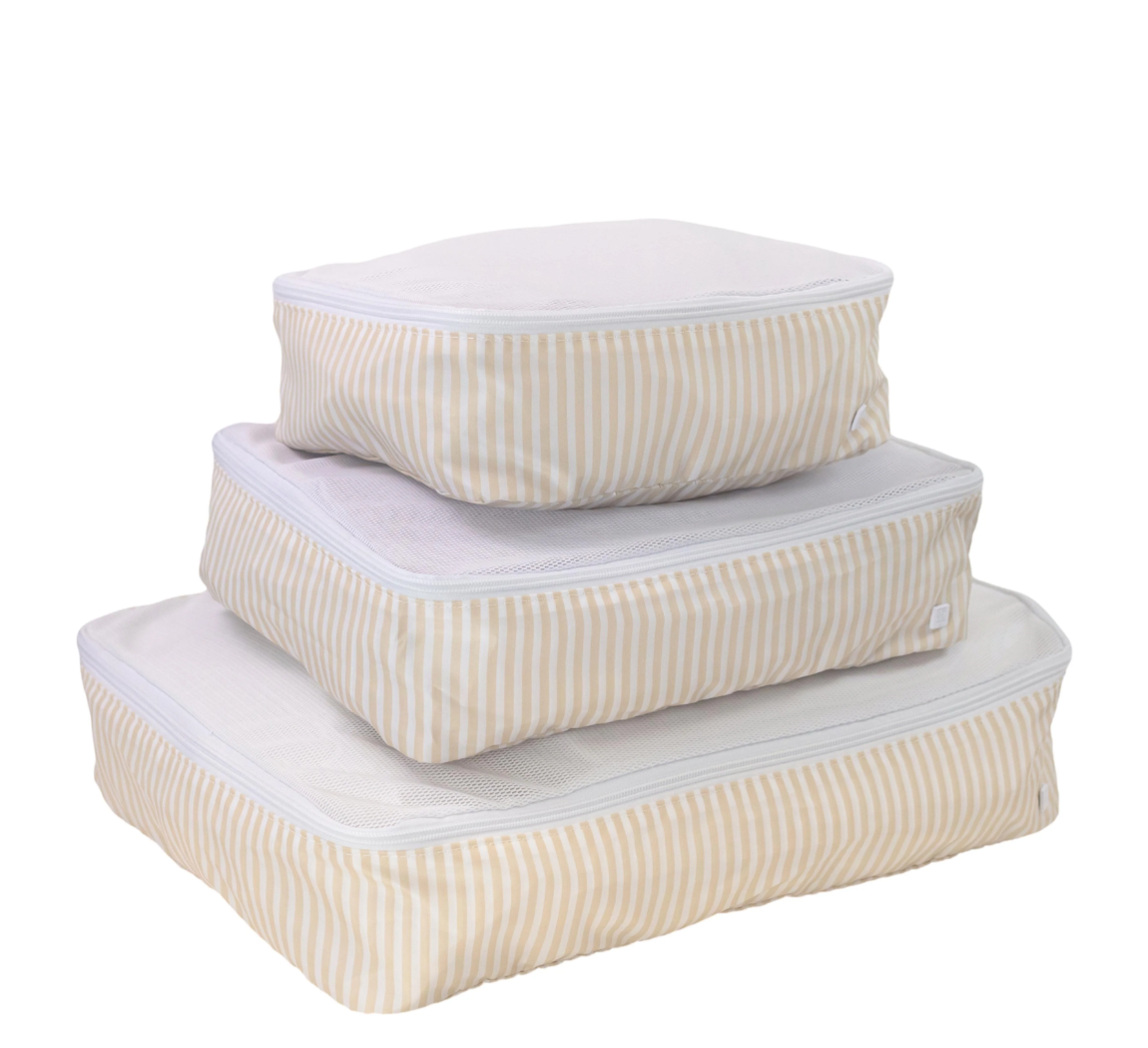 Zandkleurige Pimlico Stripe Packing Cubes – Organizer Set van 3