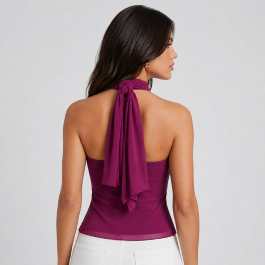 Chiffon Halter Top Dames Ruffle Formeel