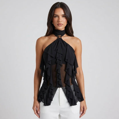 Chiffon Halter Top Dames Ruffle Formeel