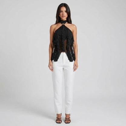 Chiffon Halter Top Dames Ruffle Formeel