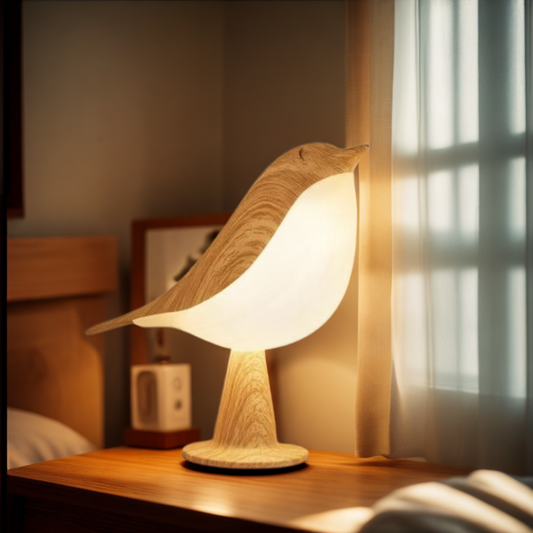 Vogelvormige houten tafellamp – sfeervolle decoratieve nachtlamp