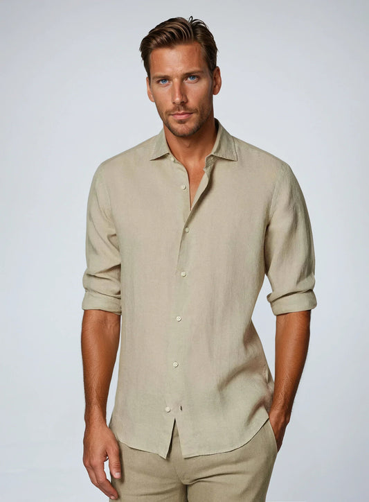 Heren Linnen Overhemd Lange Mouwen Slim Fit