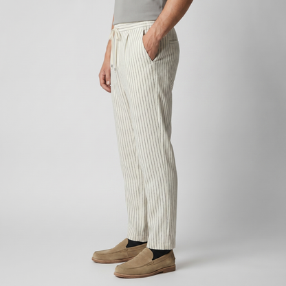 Linnen Katoen Broek Heren Pinstripe Drawstring Casual Zomer