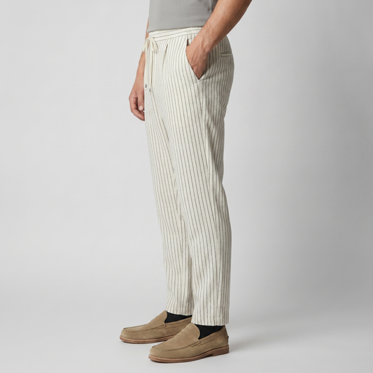 Linnen Katoen Broek Heren Pinstripe Drawstring Casual Zomer