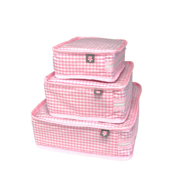 Roze Gingham Packing Cubes – Organizer Set van 3