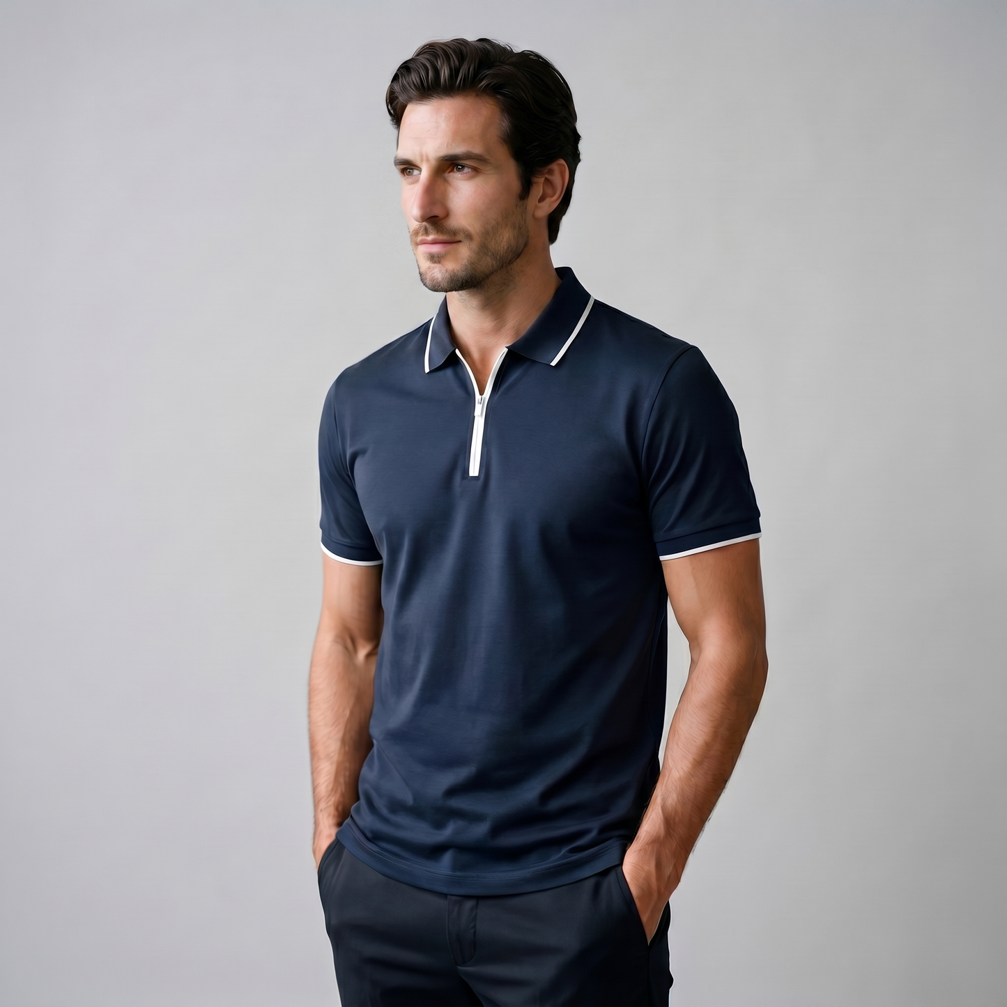 Poloshirt Heren Korte Mouwen Rits Casual