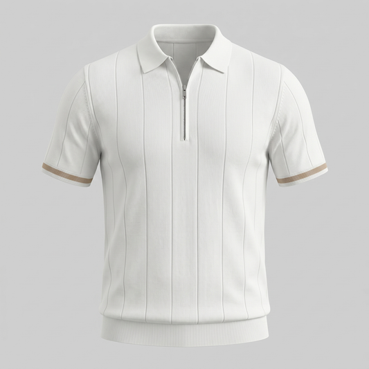 Poloshirt Heren Verticale Strepen Ritssluiting Casual