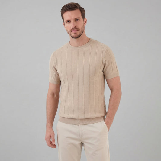 T-Shirt Heren Rib Knit Casual Chic Lange Mouwen