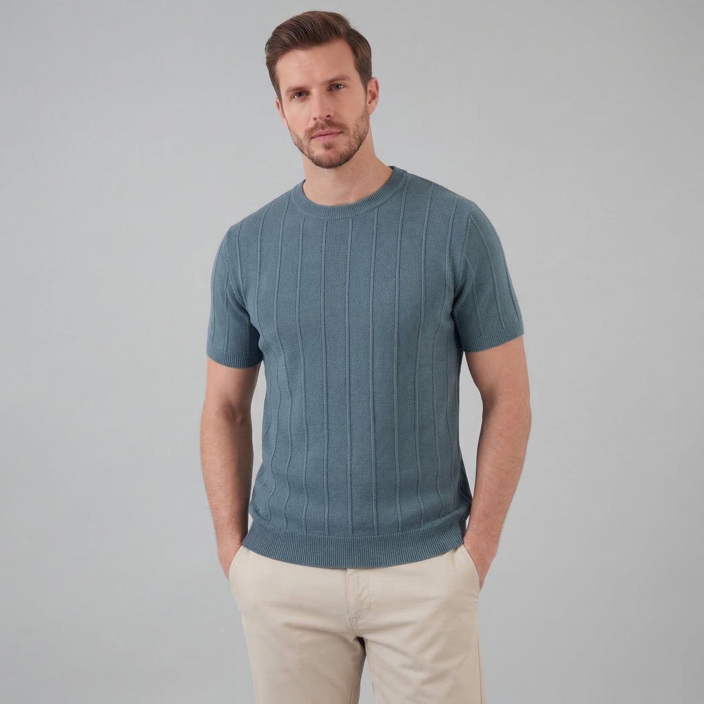 T-Shirt Heren Rib Knit Casual Chic Lange Mouwen